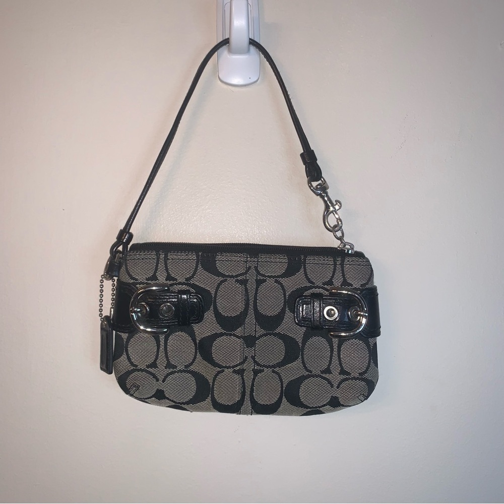 Coach Grey Black Mini Wristlet